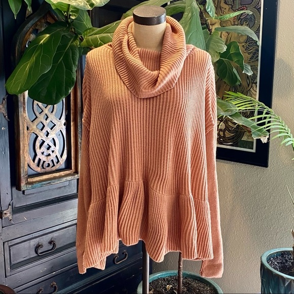 Flawless Vici Turtleneck Peplum Boxy Dolman Oversized Chain Knit Sweater - Picture 1 of 12